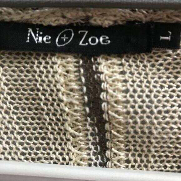 Nie + Zoe Large Khaki Cardigan Sweater Fringe Bohemian Style - Picture 3 of 10